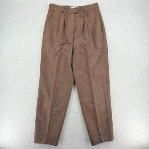 Henry White Ireland Womens Pants Size 12 Brown Tweed Lambswool High Rise Pleated